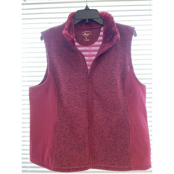 *NWT* GH Bass & Co Vest Womens XL Maroon/Black Fleece Full Zip Front - Picture 1 of 11